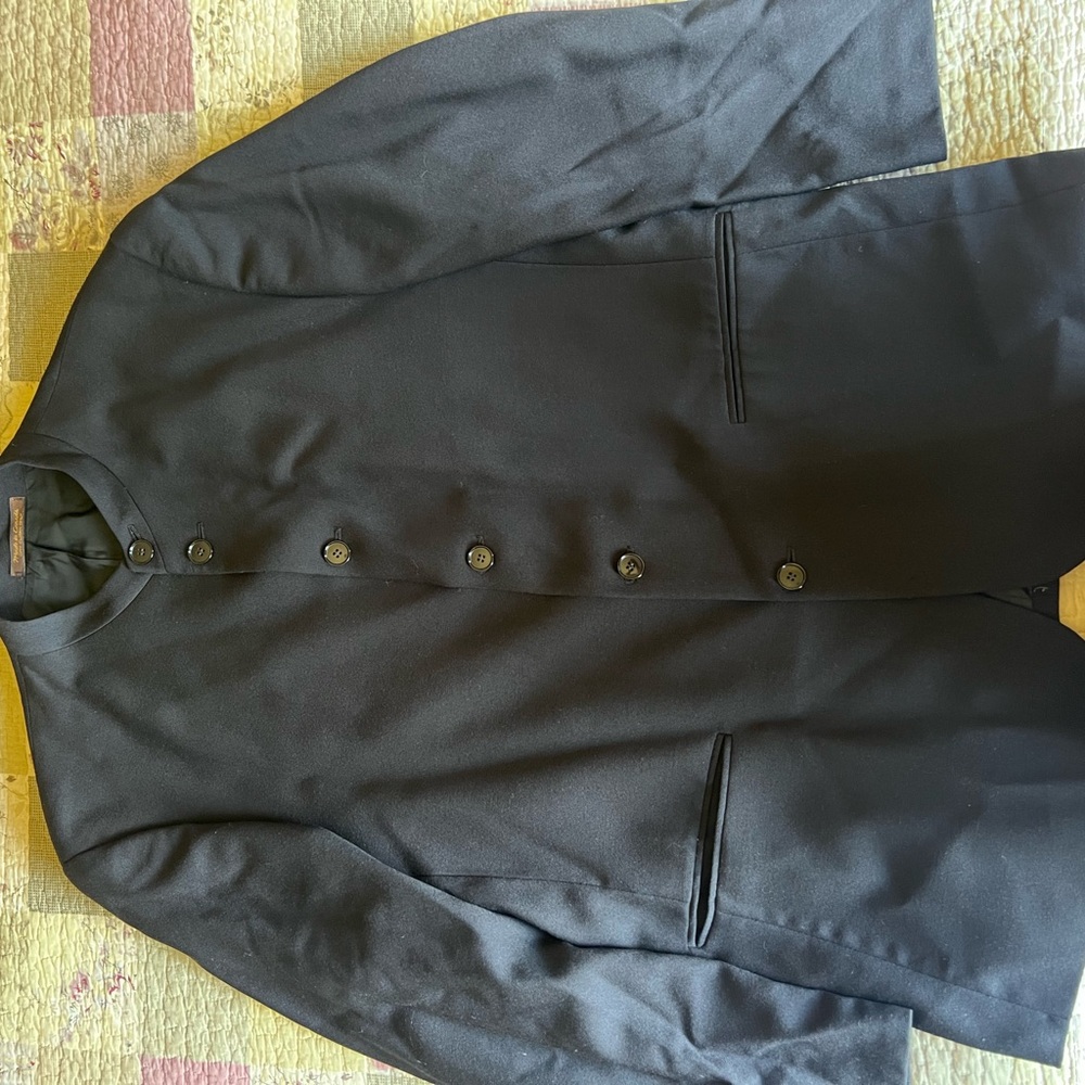 Classic Black Suit Jacket Mock Neck Button Sz 44L
